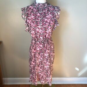 Sam Edelman Pink & Green Flutter Sleeve Floral Midi Dress Size 4